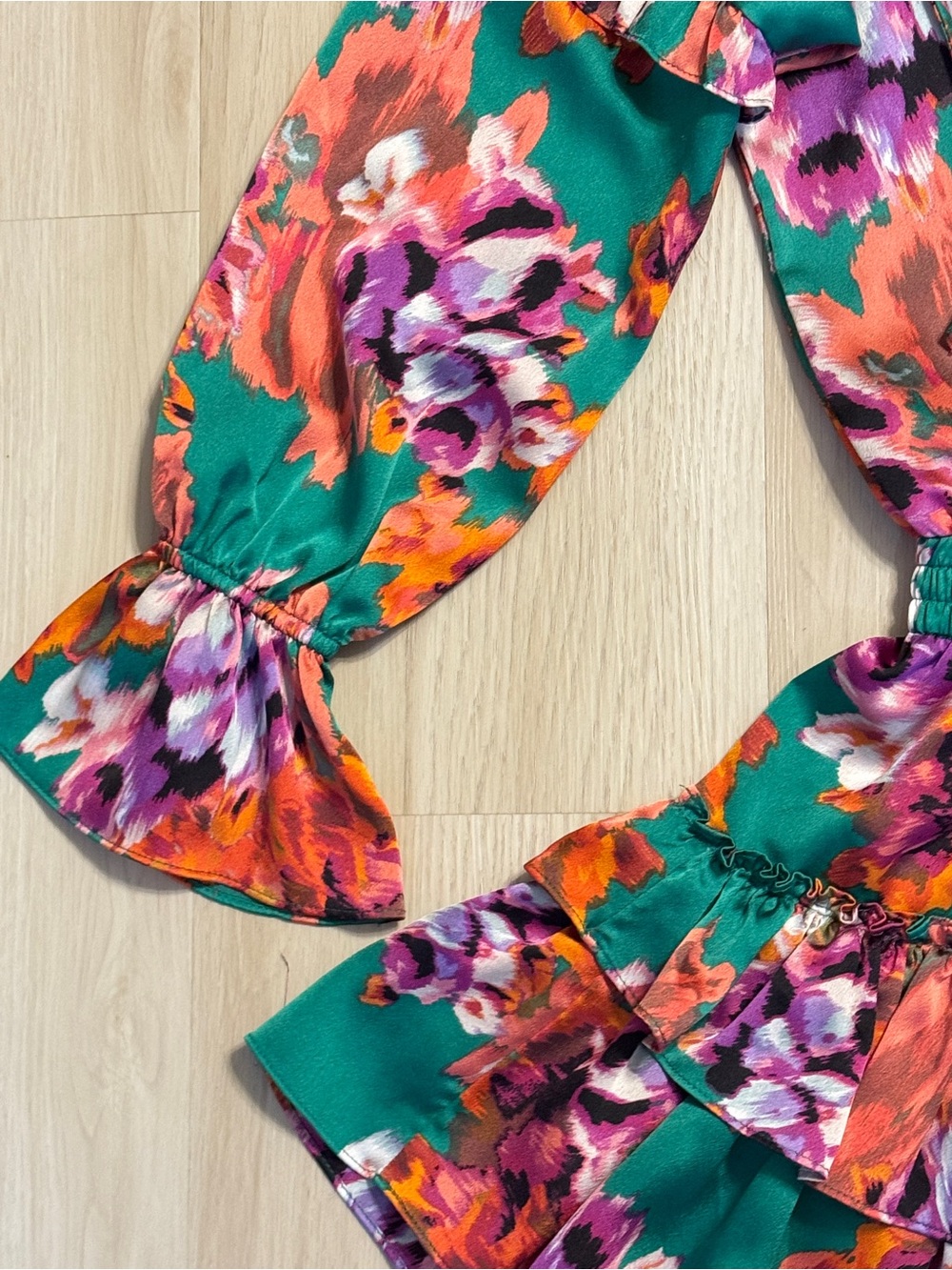 Misa Amalya floral ruffle mini dress tiered ruffle hem smocked waist LIKE NEW XS - Picture 7 of 12